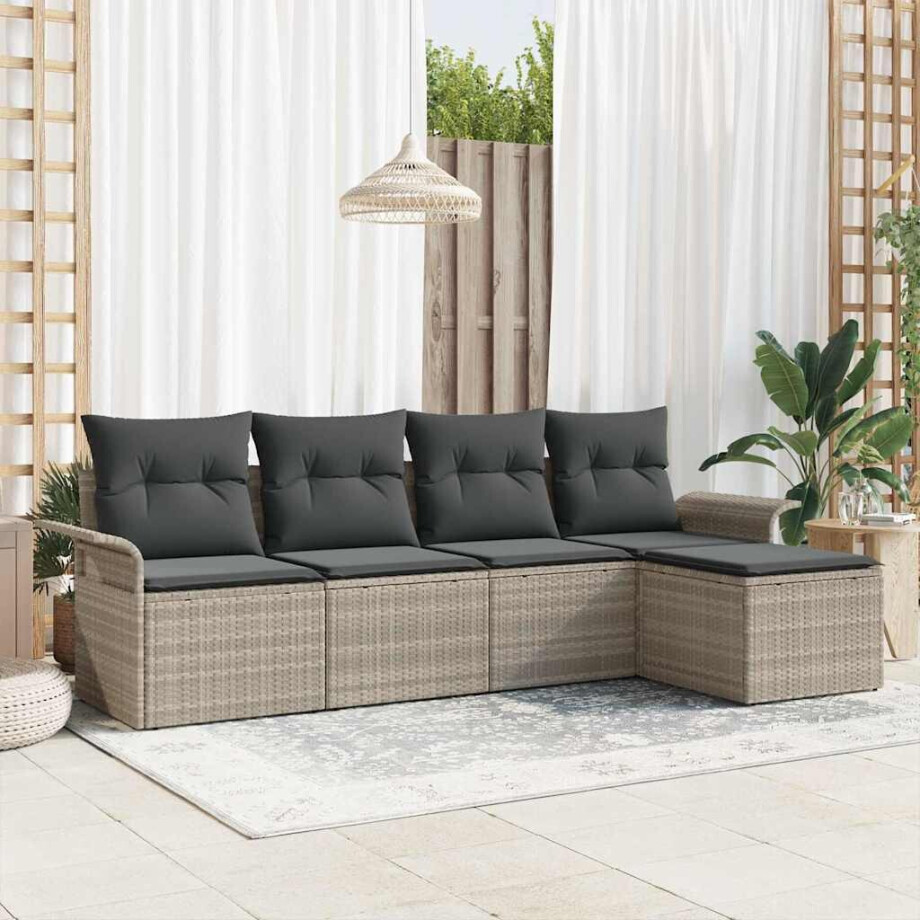 vidaXL Tuin Sofa Set met kussen 5 pcs Lichtgrijs poly rattan afbeelding 1