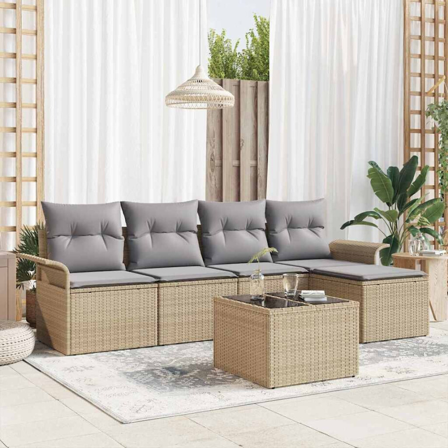 vidaXL Tuin Sofa Set met kussen met opslag 6 pcs Beige poly rattan vidaXL Tuin Sofa Set met kussen met opslag 6 pcs Beige poly rattan afbeelding 1