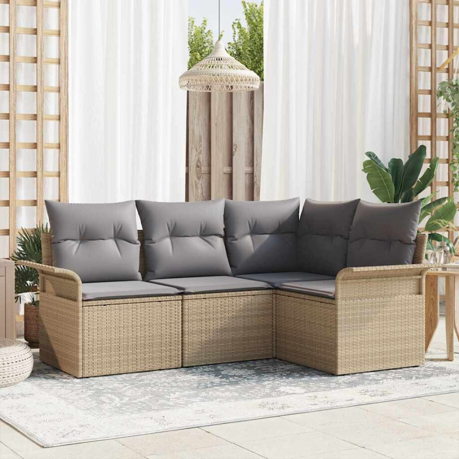 vidaXL Tuin Sofa Set met opslag 4 pcs Beige poly rattan afbeelding 1