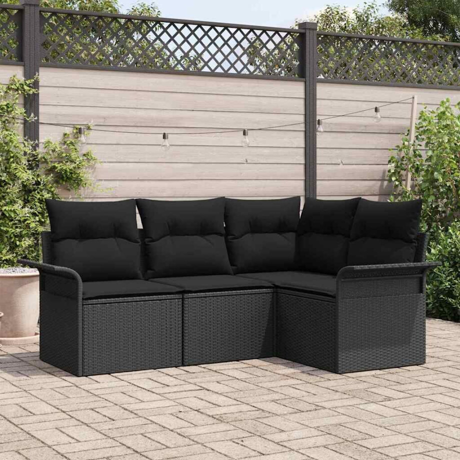 vidaXL Tuin Sofa Set met opslag 4 pcs Zwart poly rattan afbeelding 1