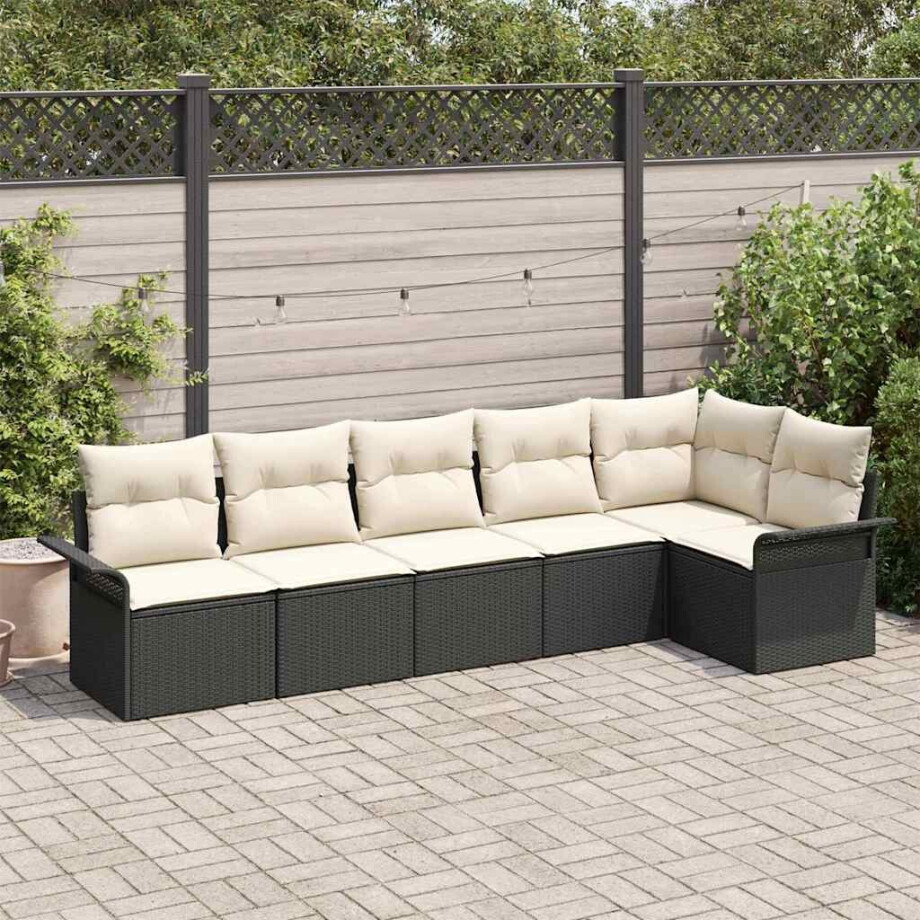 vidaXL Tuin Sofa Set met kussen met opslag 6 pcs Zwart Poly riet afbeelding 1