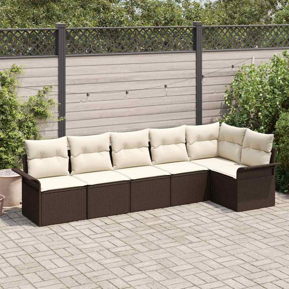 vidaXL Tuin Sofa Set met kussen met opslag 6 pcs Bruin Poly riet vidaXL Tuin Sofa Set met kussen met opslag 6 pcs Bruin Poly riet afbeelding 1