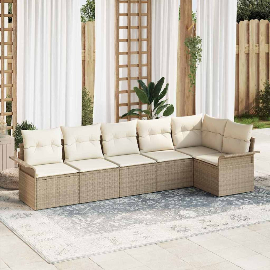 vidaXL Tuin Sofa Set met kussen met opslag 6 pcs Beige Poly riet afbeelding 1