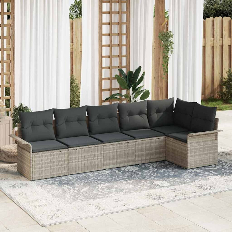 vidaXL Tuin Sofa Set met opslag 6 pcs Lichtgrijs poly rattan afbeelding 1