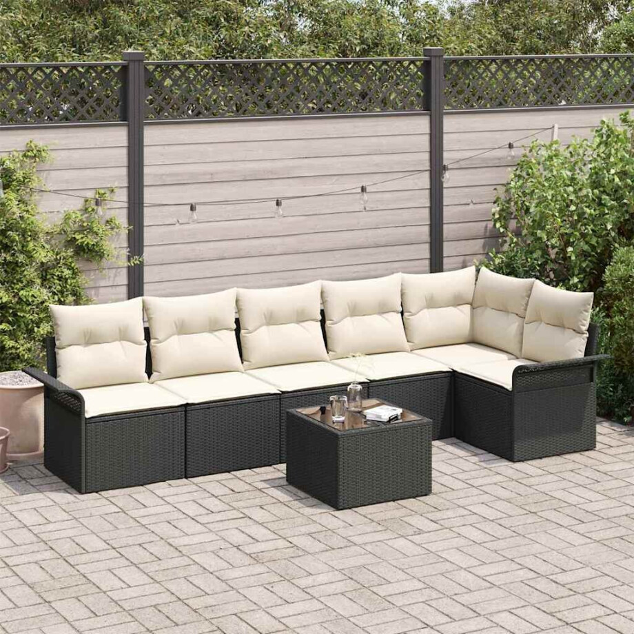 vidaXL Tuin Sofa Set met kussen met opslag 7 pcs Zwart Poly riet afbeelding 1