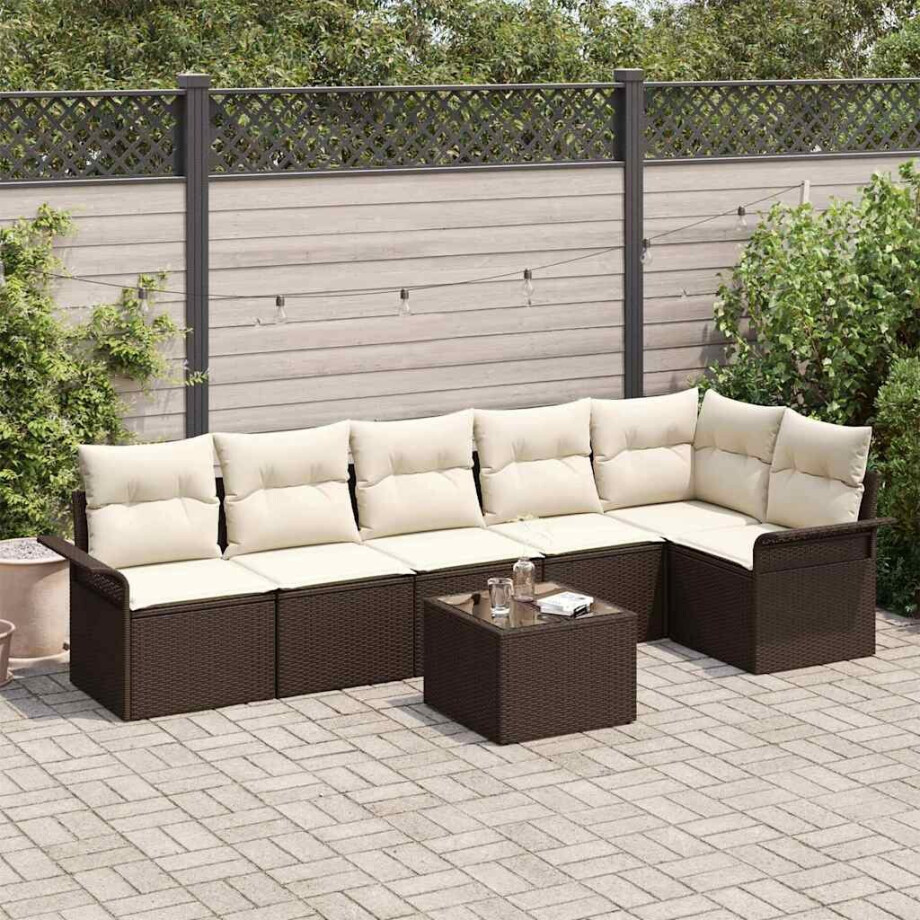 vidaXL Tuin Sofa Set met kussen met opslag 7 pcs Bruin Poly riet afbeelding 1