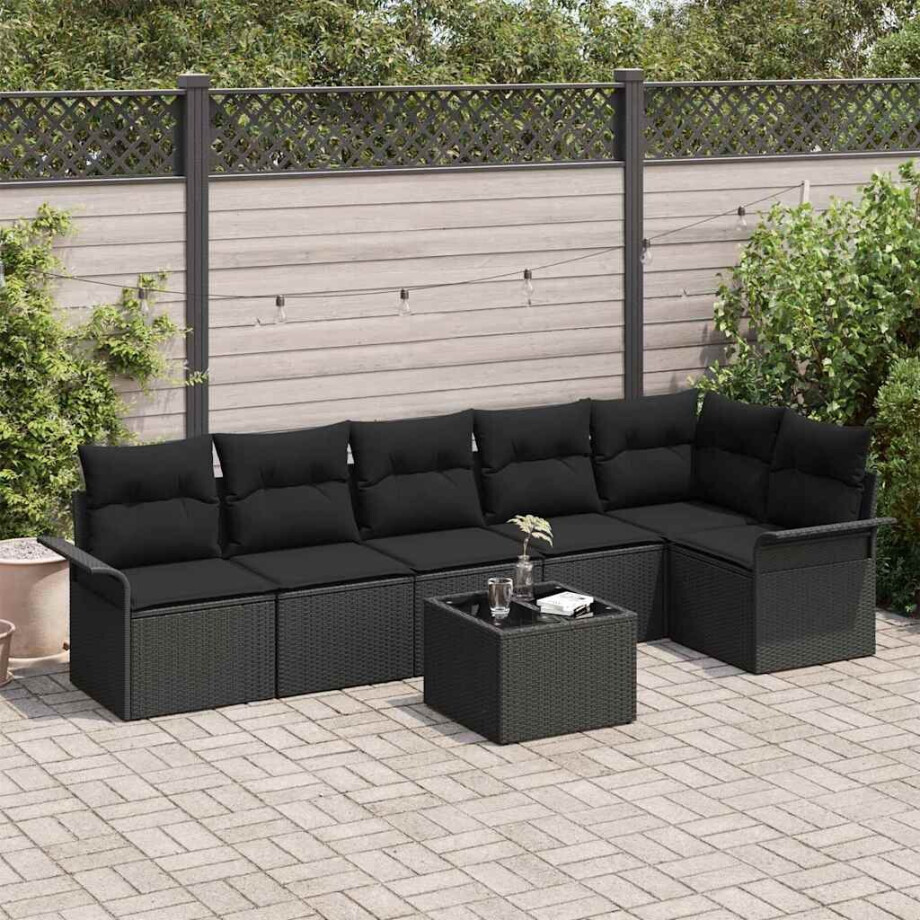 vidaXL Tuin Sofa Set met kussen met opslag 7 pcs Zwart Poly riet afbeelding 1