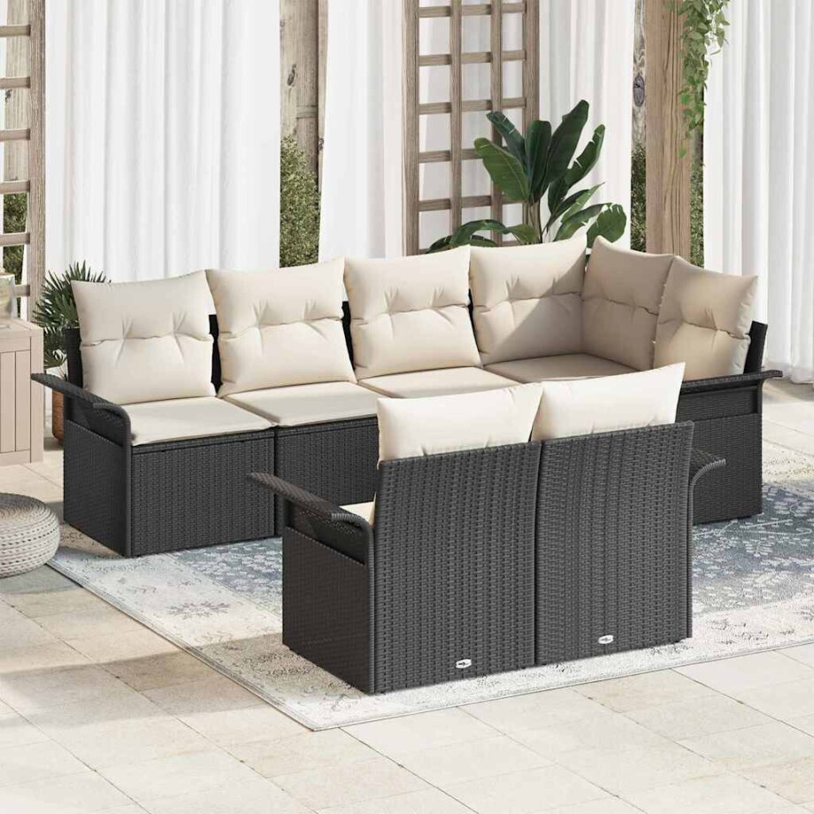 vidaXL Tuin Sofa Set met kussen met opslag 7 pcs Zwart Poly riet afbeelding 1