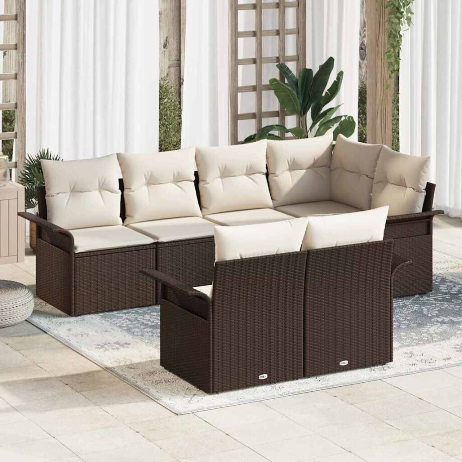 vidaXL Tuin Sofa Set met kussen met opslag 7 pcs Bruin Poly riet afbeelding 1