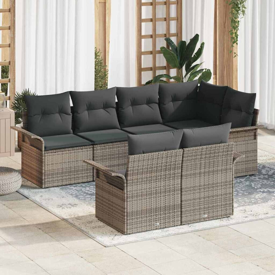 vidaXL Tuin Sofa Set met kussen met opslag 7 pcs Grijs Poly riet vidaXL Tuin Sofa Set met kussen met opslag 7 pcs Grijs Poly riet afbeelding 1