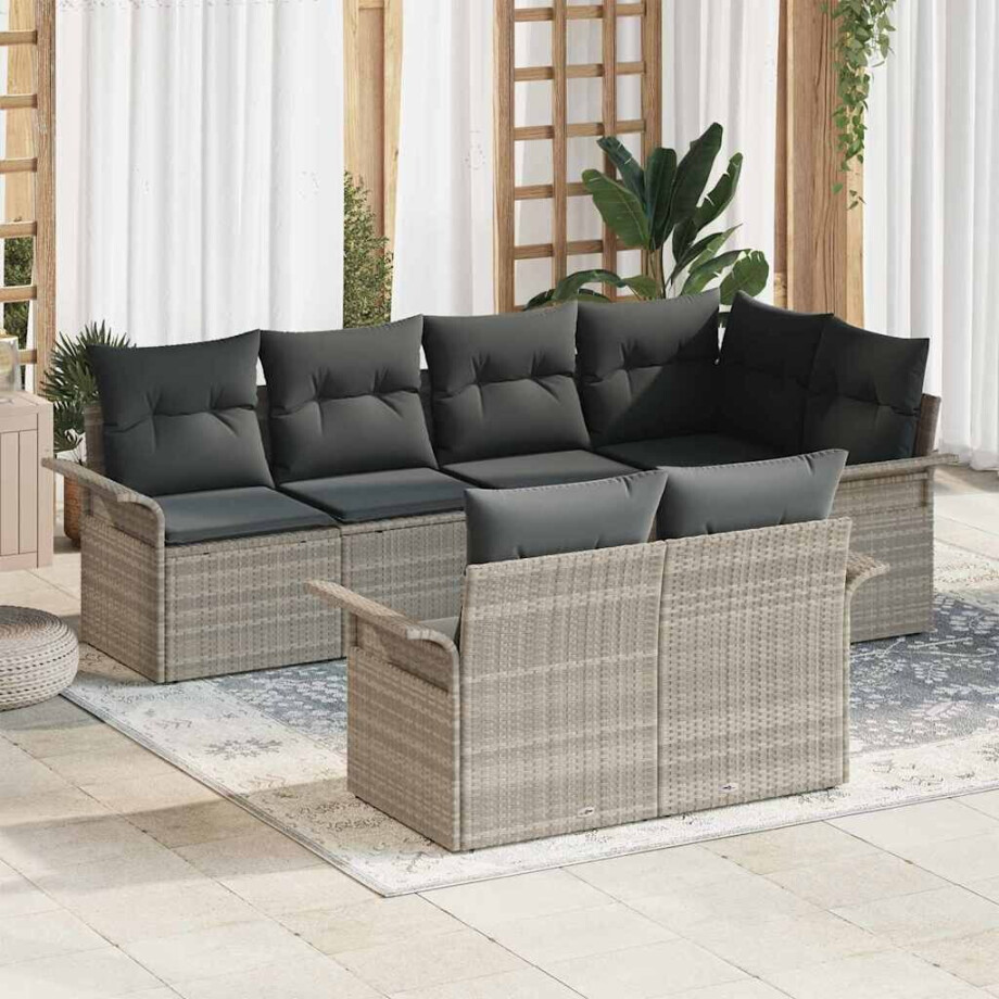 vidaXL Tuin Sofa Set met kussen met opslag 7 pcs Lichtgrijs Poly riet afbeelding 1