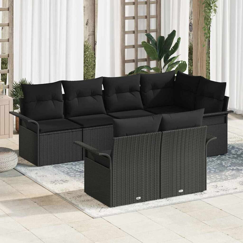 vidaXL Tuin Sofa Set met kussen met opslag 7 pcs Zwart Poly riet afbeelding 1