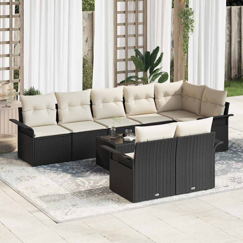 vidaXL Tuin Sofa Set met opslag 9 pcs Zwart poly rattan afbeelding 1