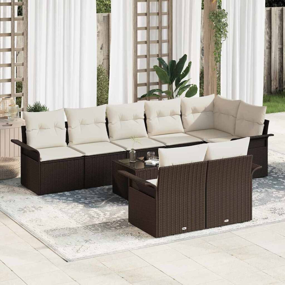 vidaXL Tuin Sofa Set met opslag 9 pcs Bruin poly rattan afbeelding 1