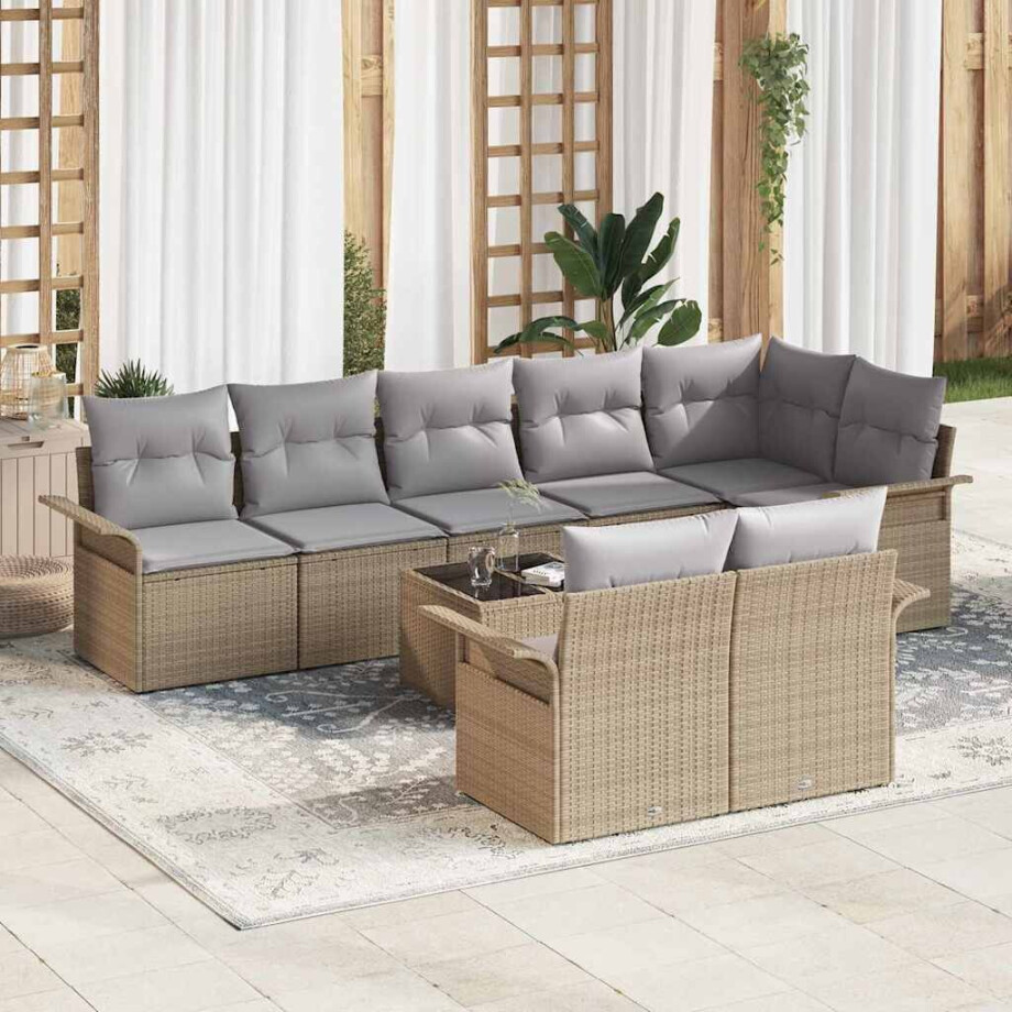 vidaXL Tuin Sofa Set met opslag 9 pcs Beige poly rattan afbeelding 1