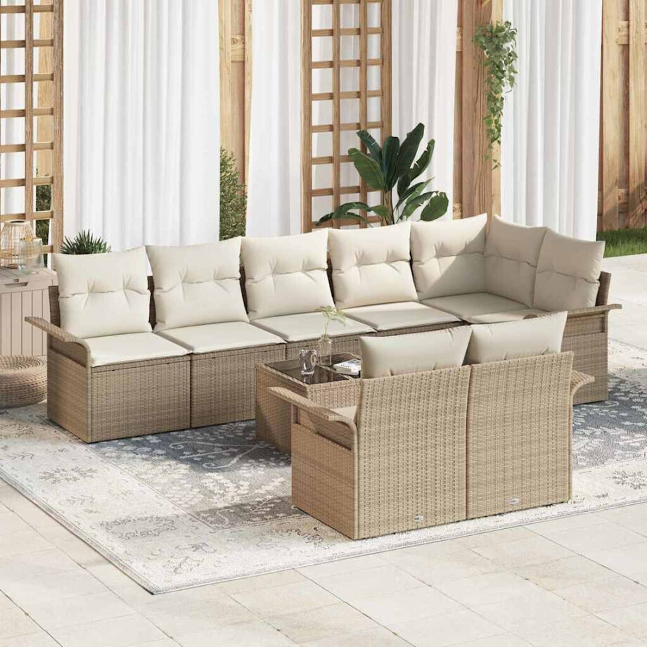 vidaXL Tuin Sofa Set met opslag 9 pcs Beige poly rattan afbeelding 1