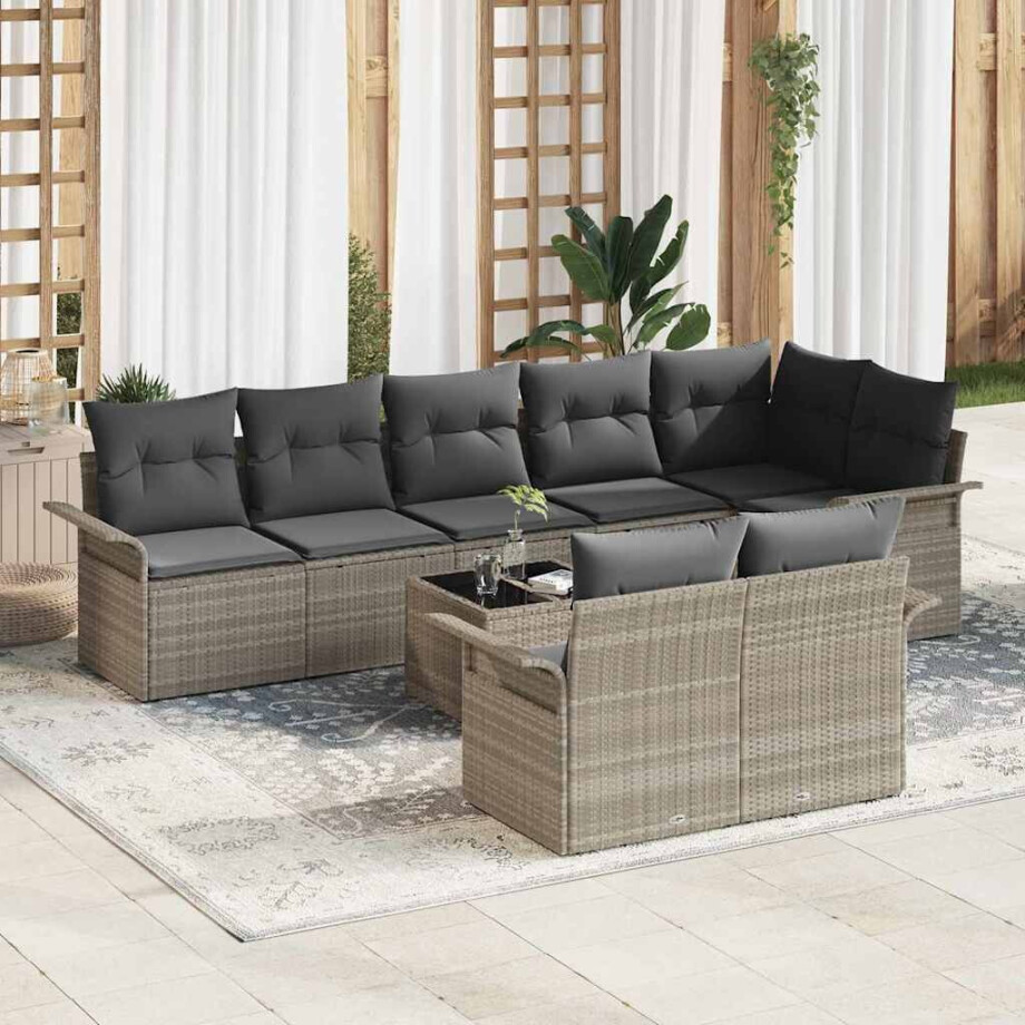 vidaXL Tuin Sofa Set met opslag 9 pcs Lichtgrijs poly rattan afbeelding 1