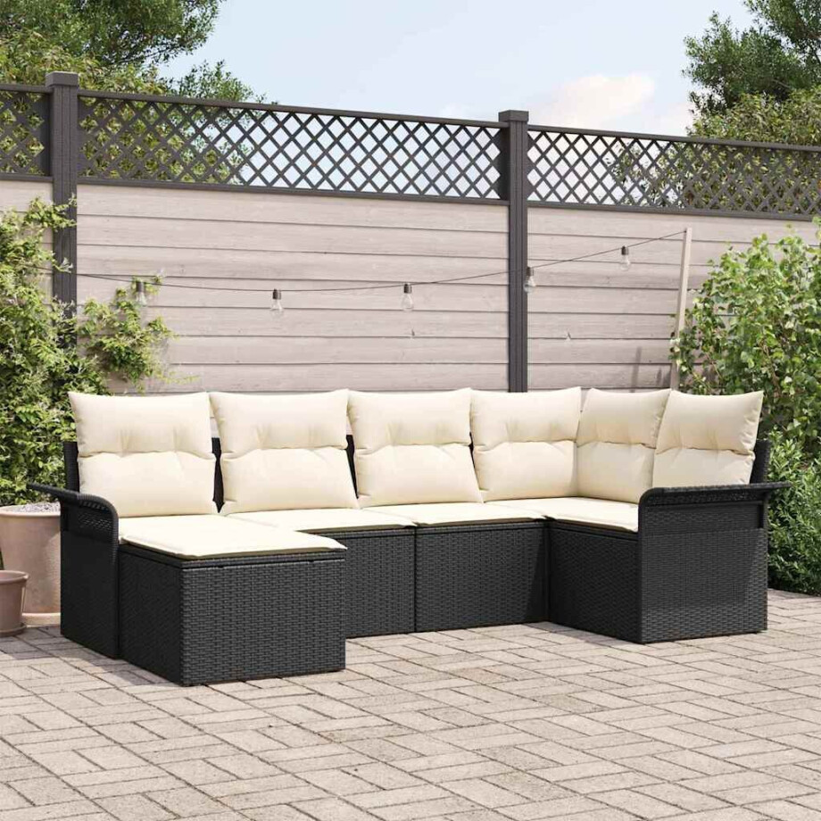 vidaXL Tuin Sofa Set met opslag 6 pcs Zwart poly rattan afbeelding 1