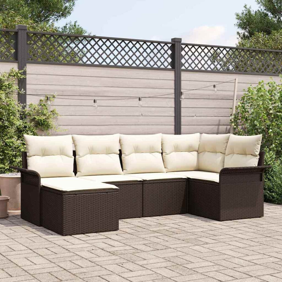 vidaXL Tuin Sofa Set met kussen met opslag 6 pcs Bruin Poly riet vidaXL Tuin Sofa Set met kussen met opslag 6 pcs Bruin Poly riet afbeelding 1
