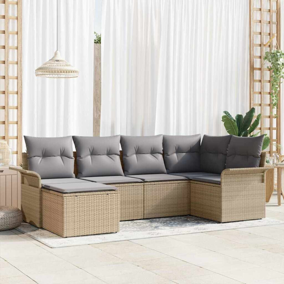 vidaXL Tuin Sofa Set met opslag 6 pcs Beige poly rattan afbeelding 1