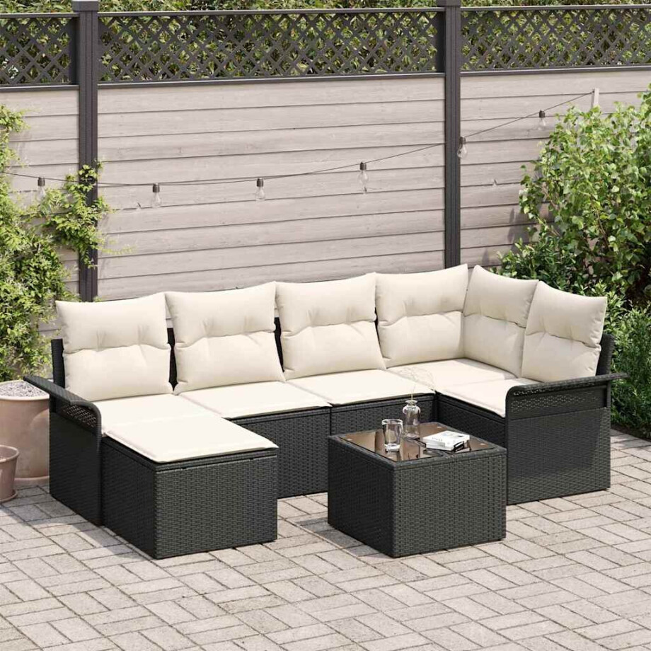 vidaXL Tuin Sofa Set met opslag 7 pcs Zwart poly rattan afbeelding 1