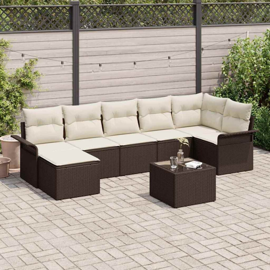 vidaXL Tuin Sofa Set met kussen met opslag 8 pcs Bruin Poly riet afbeelding 1