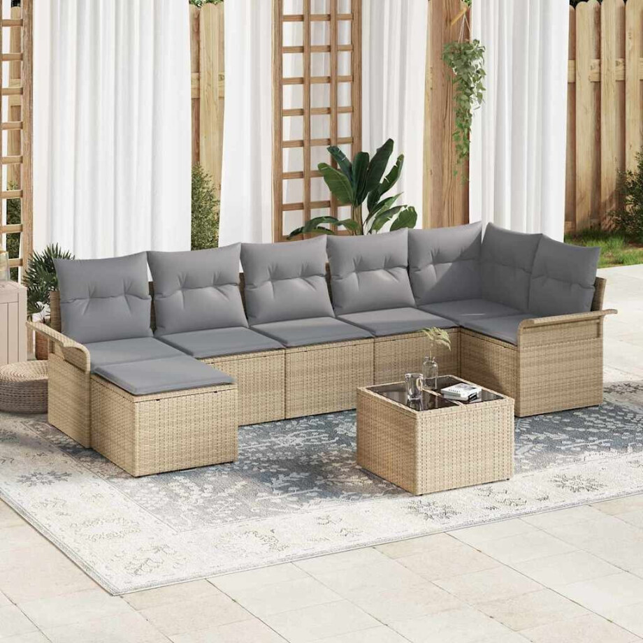 vidaXL Tuin Sofa Set met kussen met opslag 8 pcs Beige Poly riet afbeelding 1