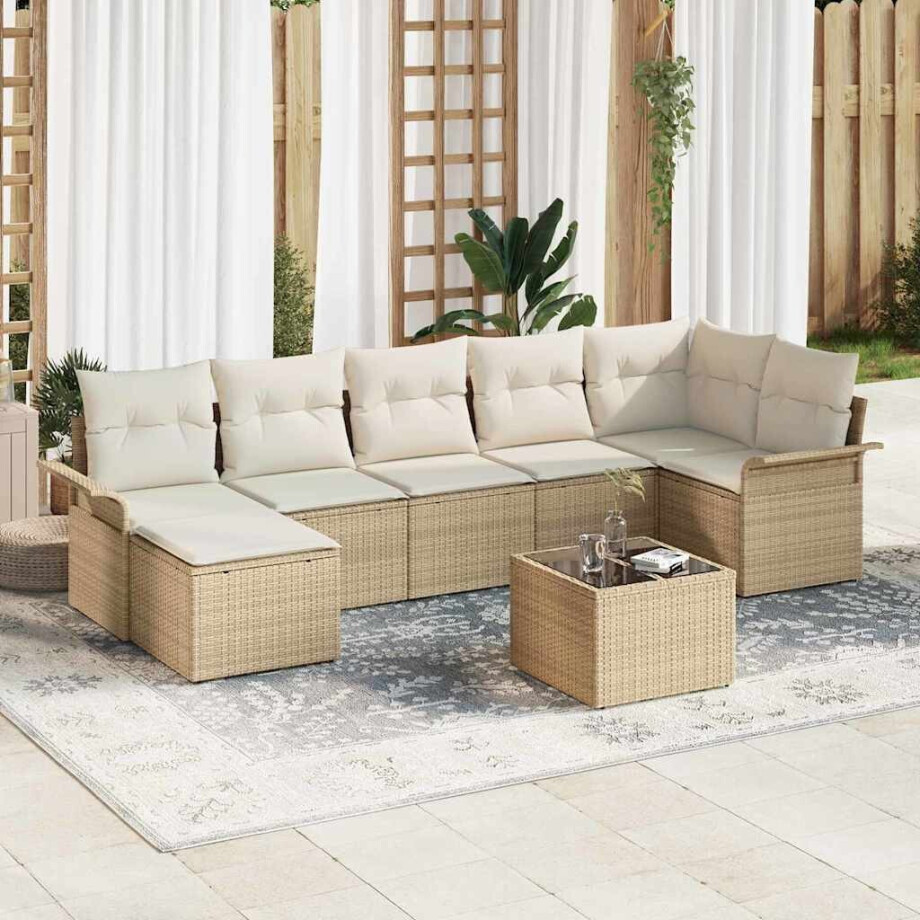vidaXL Tuin Sofa Set met kussen met opslag 8 pcs Beige Poly riet afbeelding 1