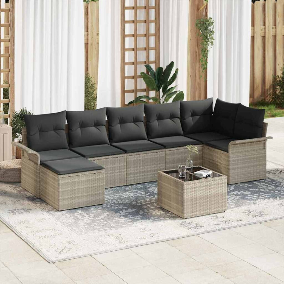 vidaXL Tuin Sofa Set met kussen met opslag 8 pcs Lichtgrijs Poly riet vidaXL Tuin Sofa Set met kussen met opslag 8 pcs Lichtgrijs Poly riet afbeelding 1