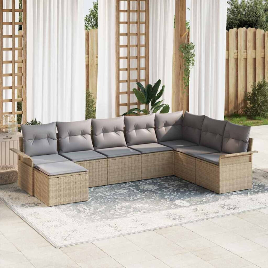 vidaXL Tuin Sofa Set met kussen met opslag 8 pcs Beige Poly riet afbeelding 1