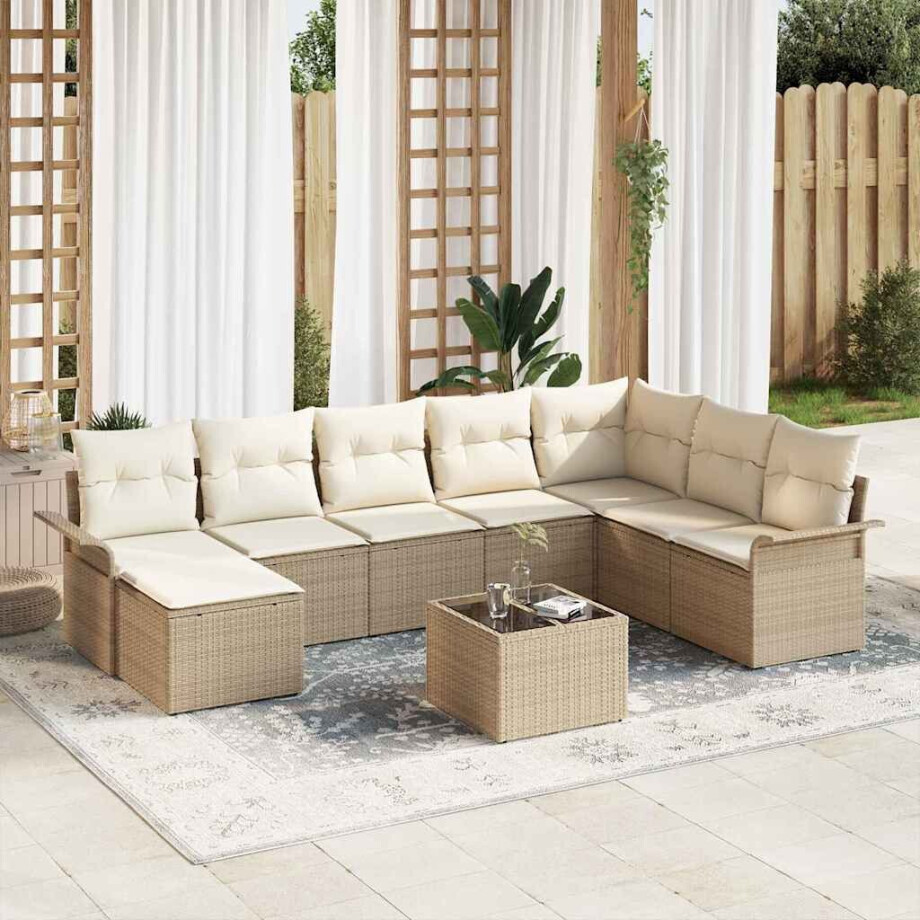 vidaXL Tuin Sofa Set met kussen met opslag 9 pcs Bruin Poly riet afbeelding 1