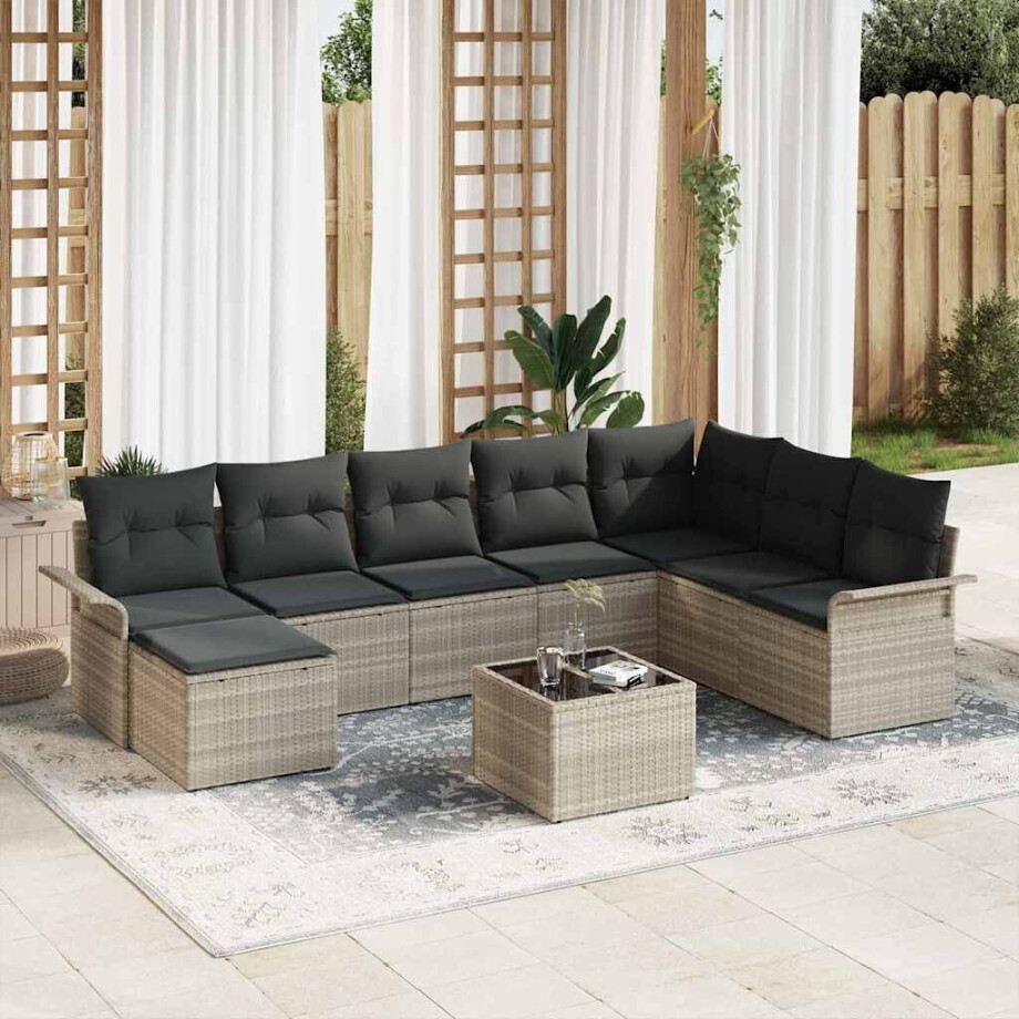 vidaXL Tuin Sofa Set met kussen met opslag 9 pcs Grijs Poly riet afbeelding 1