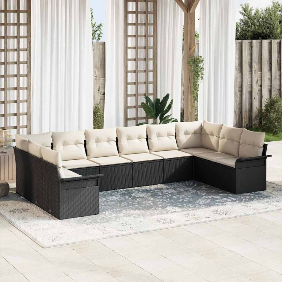 vidaXL Tuin Sofa Set met opslag 10 pcs Zwart poly rattan afbeelding 1