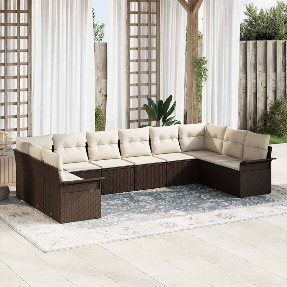 vidaXL Tuin Sofa Set met opslag 10 pcs Bruin poly rattan afbeelding 1