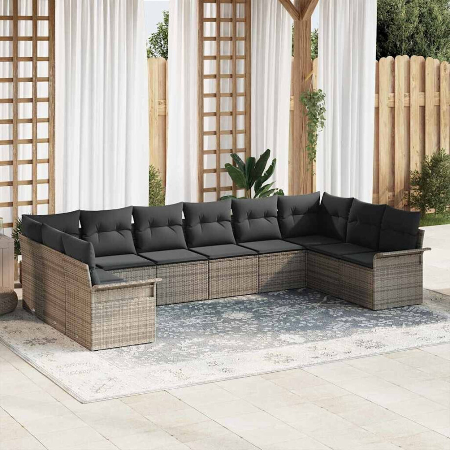 vidaXL Tuin Sofa Set met opslag 10 pcs Grijs poly rattan afbeelding 1