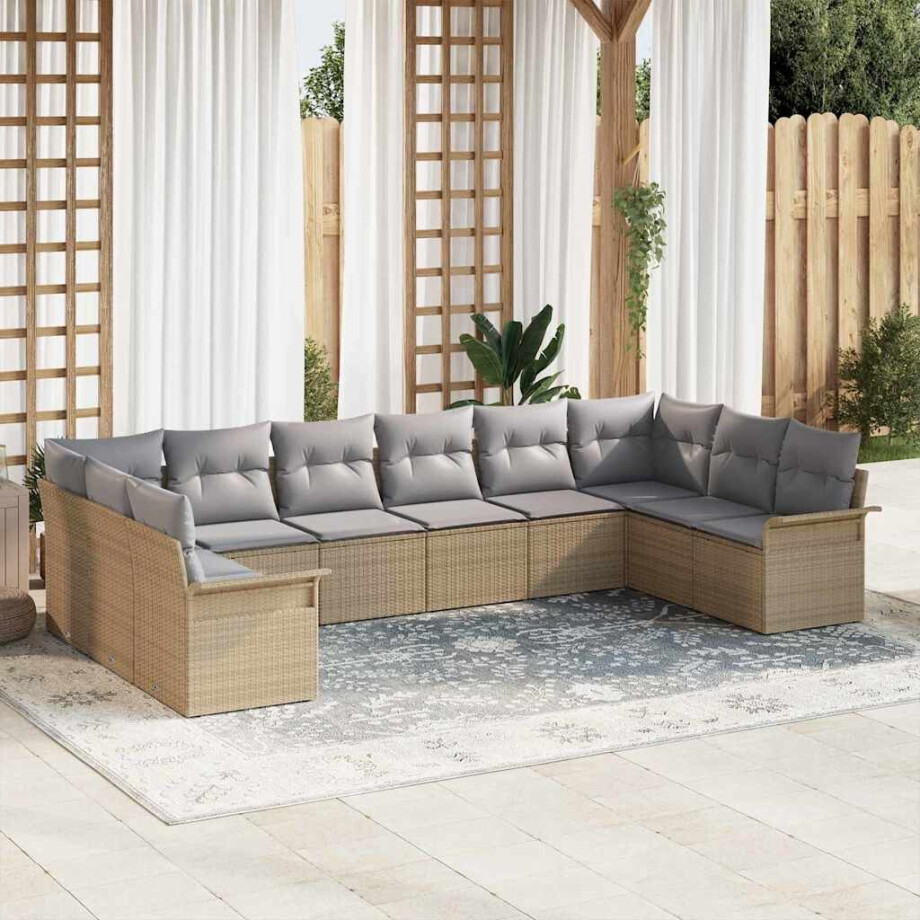 vidaXL Tuin Sofa Set met opslag 10 pcs Beige poly rattan afbeelding 1