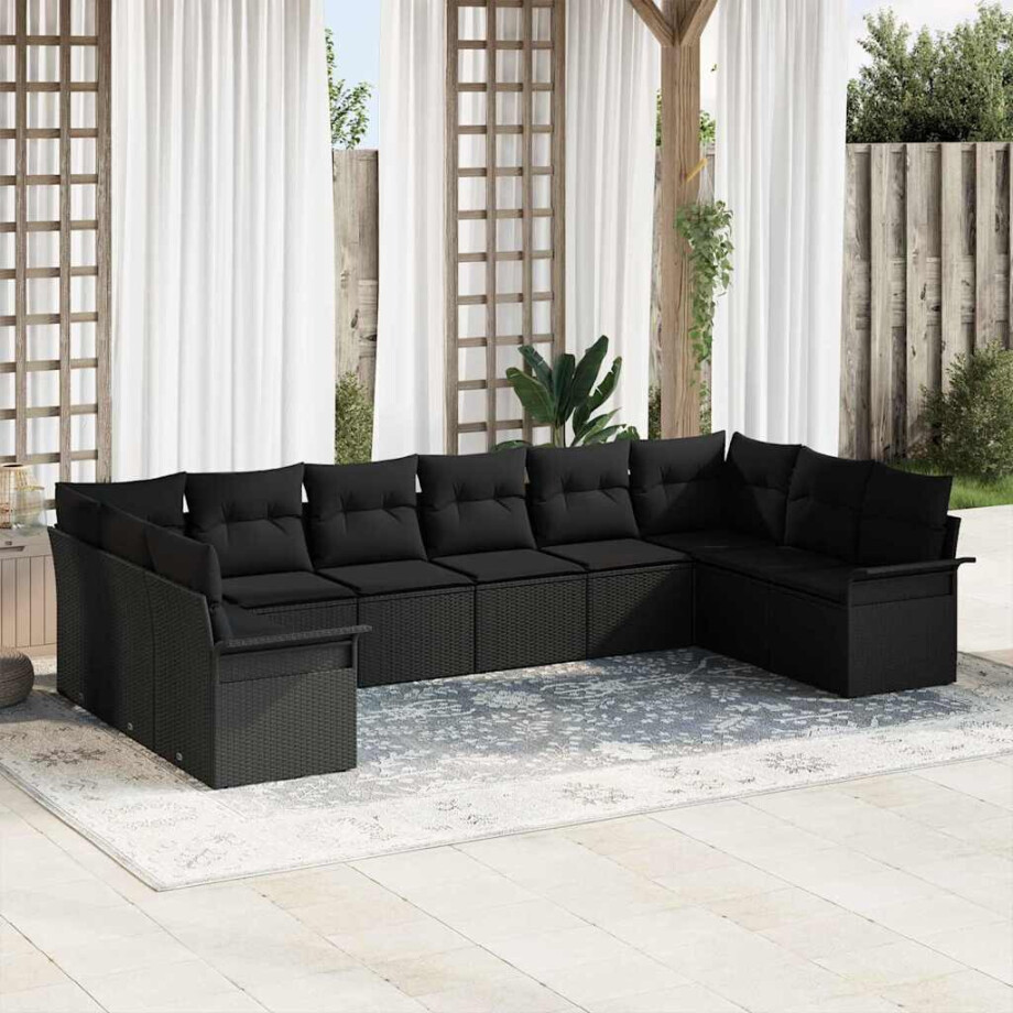 vidaXL Tuin Sofa Set met opslag 10 pcs Zwart poly rattan afbeelding 1