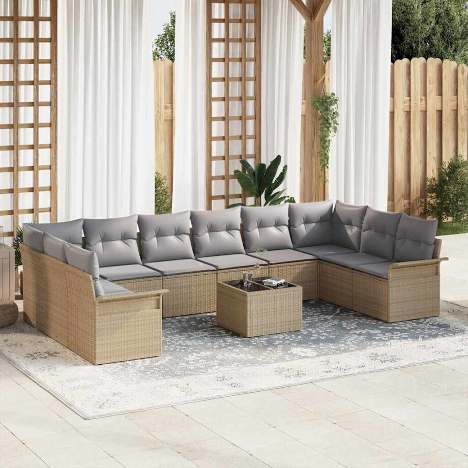 vidaXL Tuin Sofa Set met opslag 11 pcs Zwart poly rattan afbeelding 1