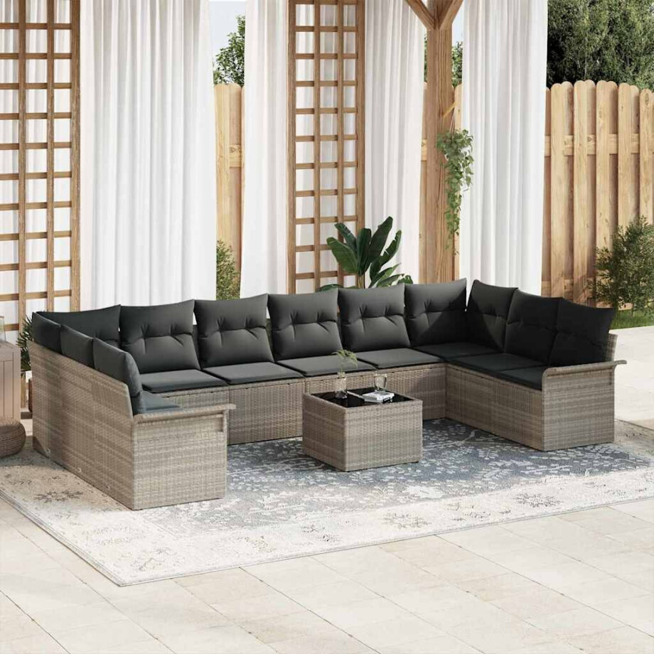 vidaXL Tuin Sofa Set met kussen met opslag 11 pcs Grijs Poly riet afbeelding 1