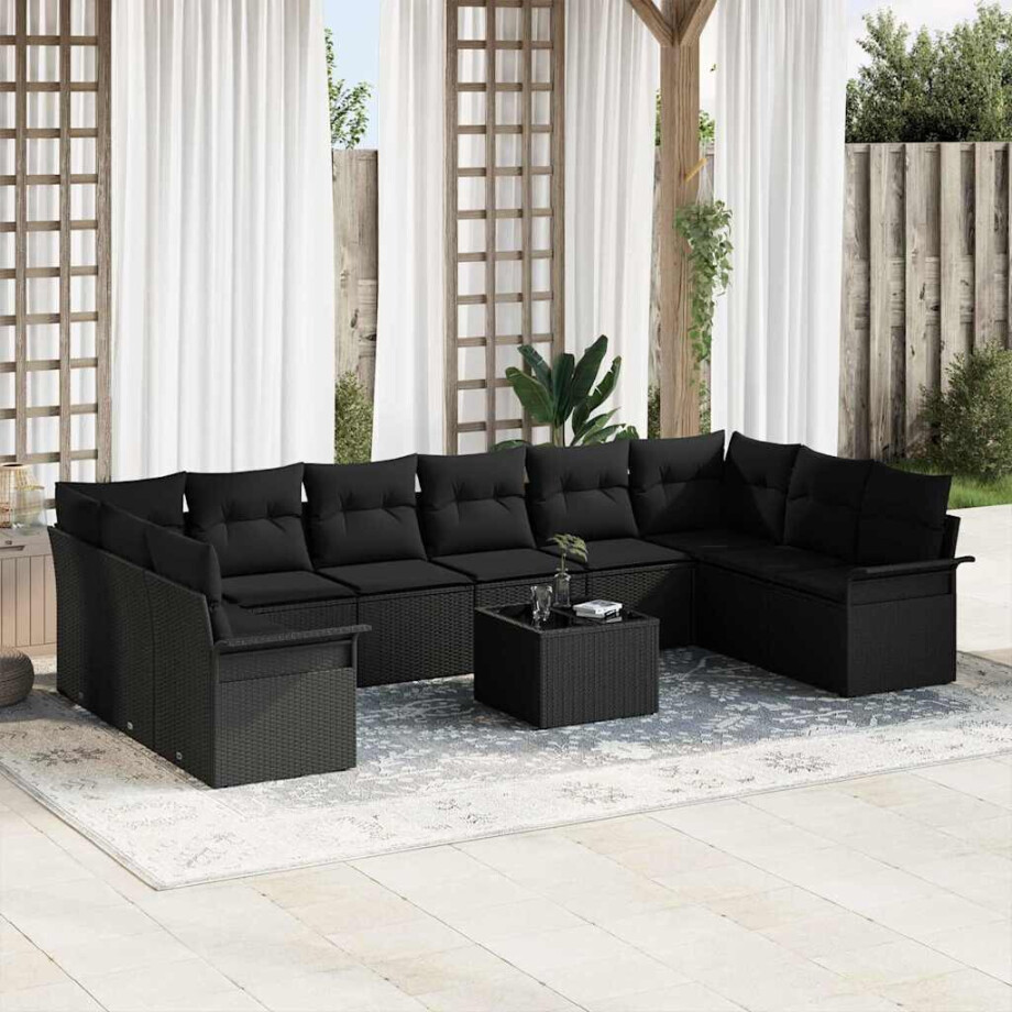vidaXL Tuin Sofa Set met kussen met opslag 11 pcs Beige Poly riet afbeelding 1