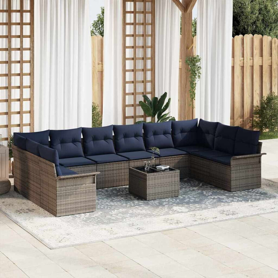 vidaXL Tuin Sofa Set met opslag 11 pcs Grijs poly rattan vidaXL Tuin Sofa Set met opslag 11 pcs Grijs poly rattan afbeelding 1