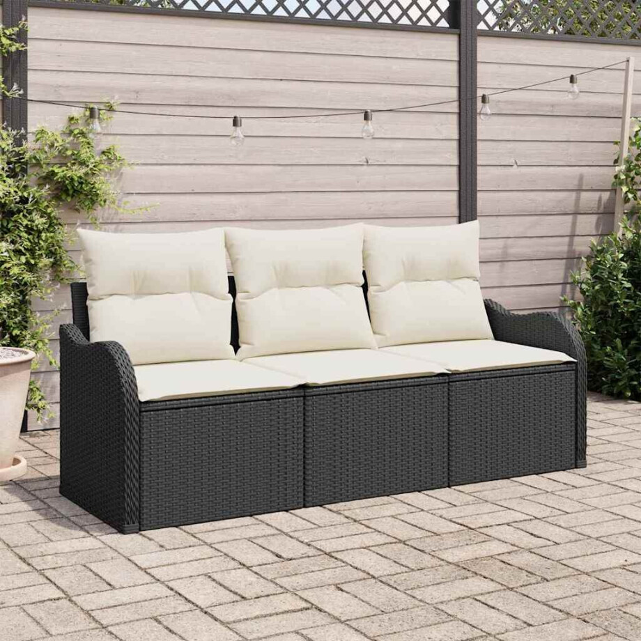 vidaXL Tuin Sofa Set met kussen met opslag 3 pcs Zwart Poly riet vidaXL Tuin Sofa Set met kussen met opslag 3 pcs Zwart Poly riet afbeelding 1
