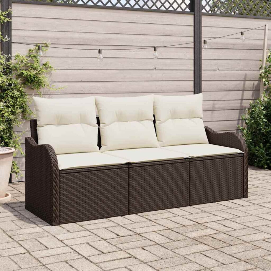 vidaXL Tuin Sofa Set met kussen met opslag 3 pcs Bruin Poly riet afbeelding 1