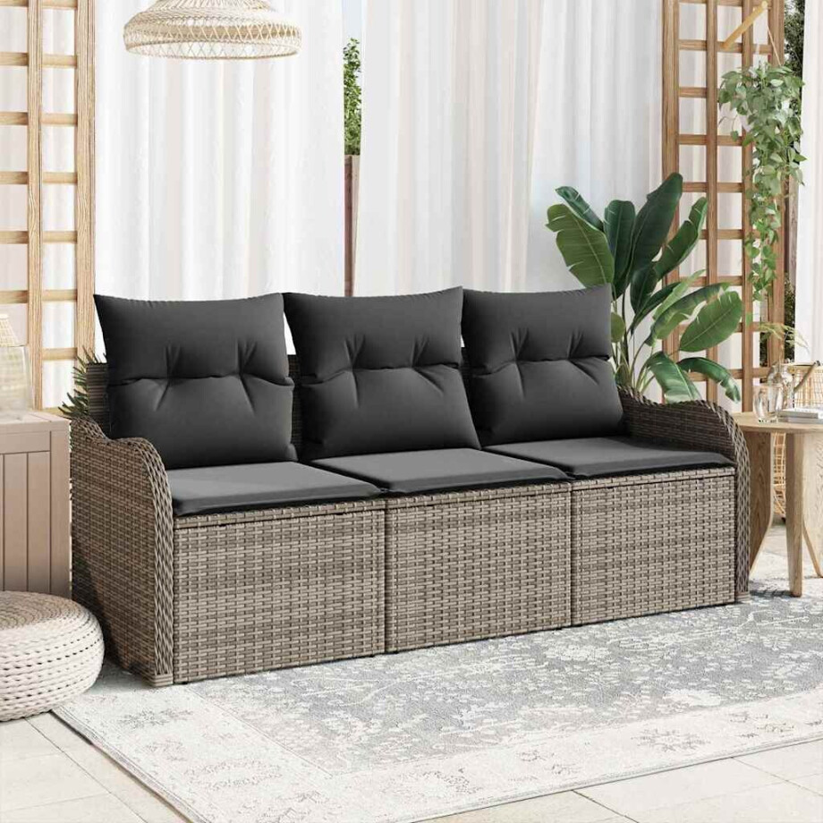 vidaXL Tuin Sofa Set met kussen met opslag 3 pcs Grijs Poly riet afbeelding 1