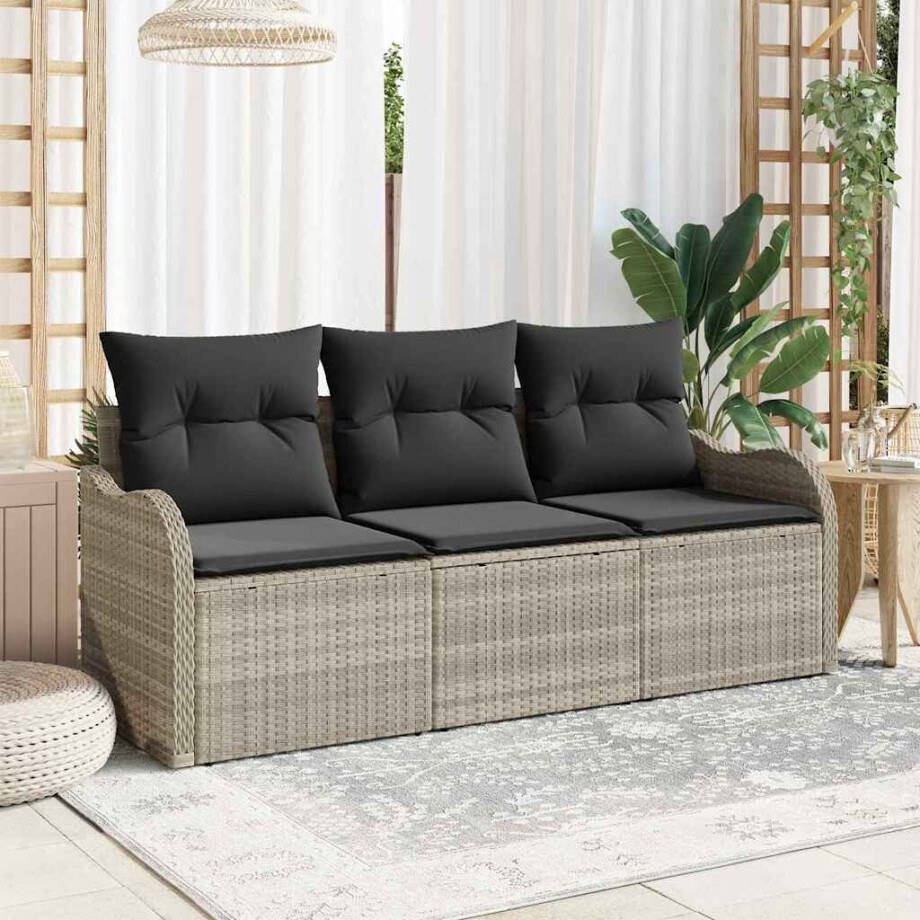 vidaXL Tuin Sofa Set met kussen met opslag 3 pcs Lichtgrijs Poly riet afbeelding 1