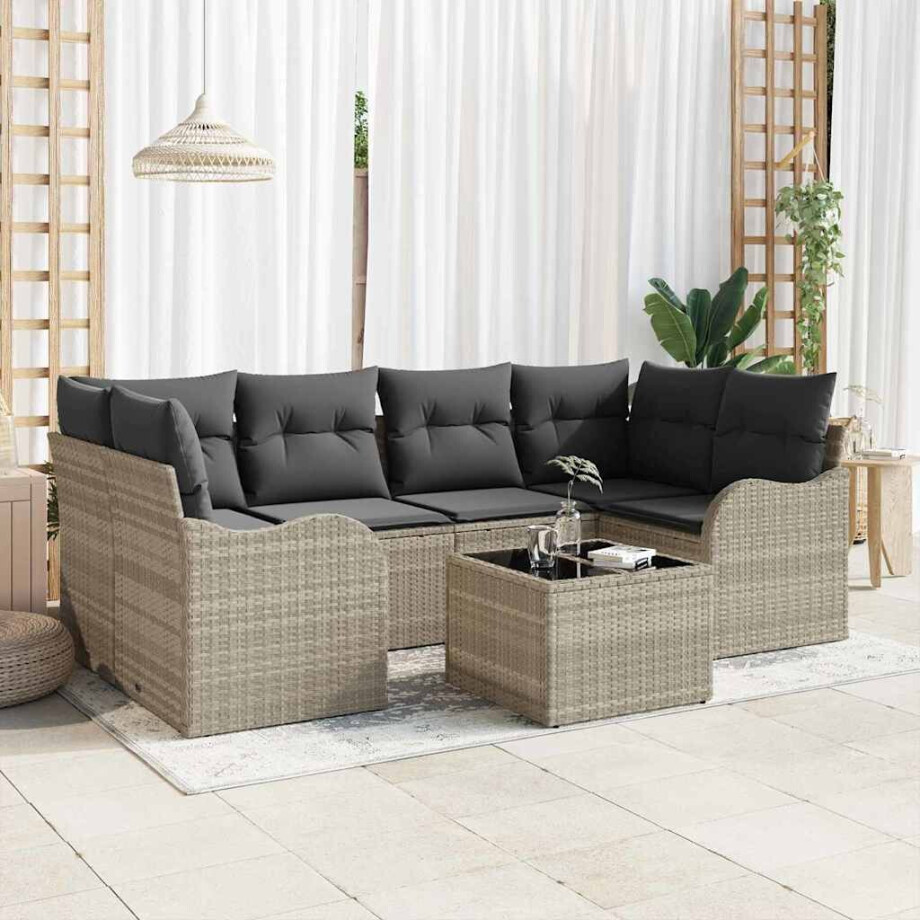vidaXL Tuin Sofa Set met kussen 7 pcs Licht Grijs en Donker Grijs afbeelding 1