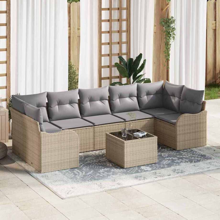 vidaXL Tuin Sofa Set 8 pcs Beige en Grijs Poly Riet en Staal en Glas afbeelding 1