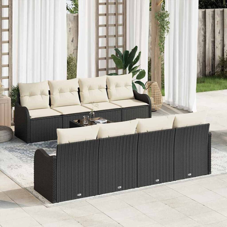 vidaXL Tuin Sofa Set 9 pcs Zwart en Crème Poly rattan, staal en glas vidaXL Tuin Sofa Set 9 pcs Zwart en Crème Poly rattan, staal en glas afbeelding 1