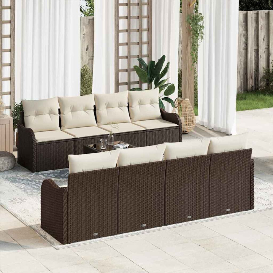 vidaXL Tuin Sofa Set 9 pcs Bruin en Crème Poly rattan, staal en glas afbeelding 1