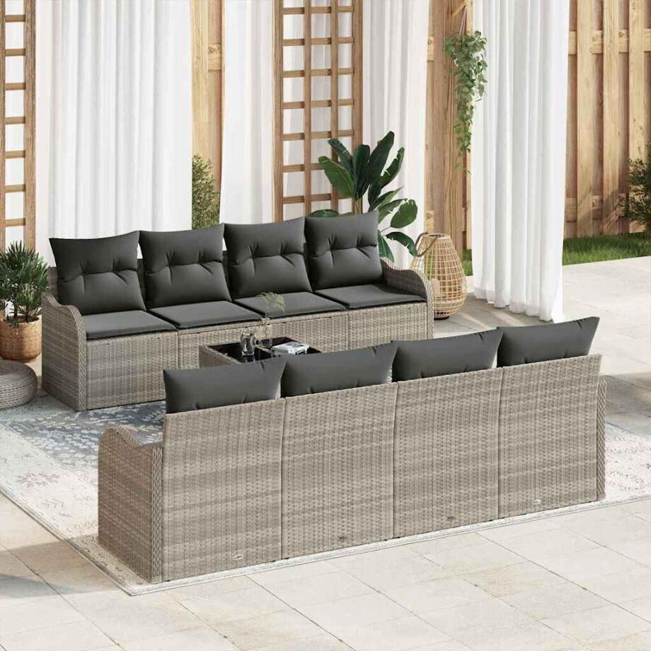 vidaXL Tuin Sofa Set met kussen 9 pcs Licht Grijs en Donker Grijs afbeelding 1